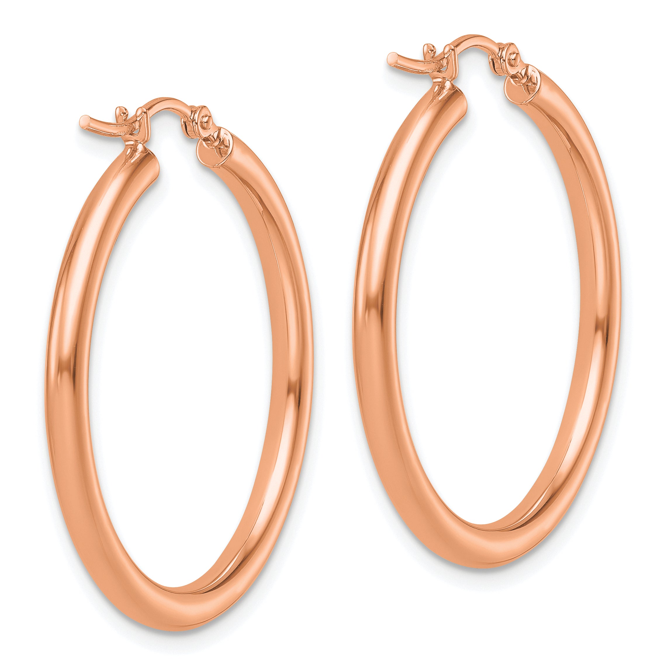 14K Rose Gold Polished 2.5mm Lightweight Tube Hoop Earrings