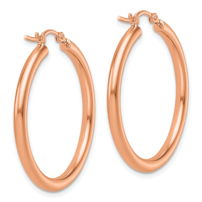 14K Rose Gold Polished 2.5mm Lightweight Tube Hoop Earrings