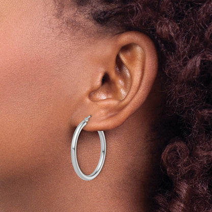14K White Gold Polished 2.5mm Lightweight Tube Hoop Earrings