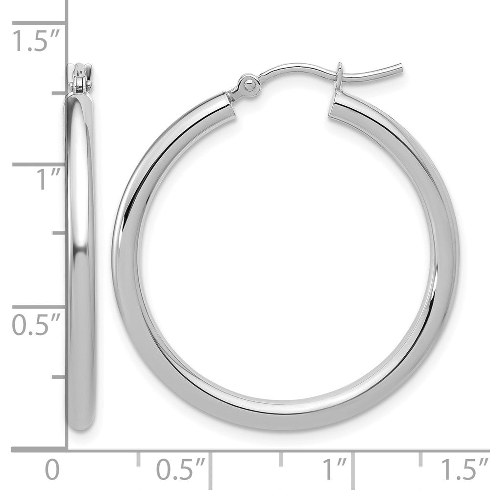 14K White Gold Polished 2.5mm Lightweight Tube Hoop Earrings