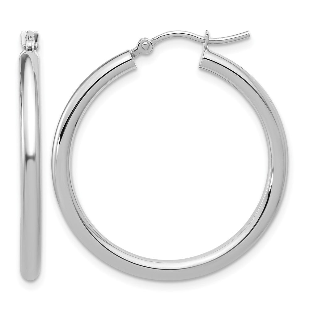 14K White Gold Polished 2.5mm Lightweight Tube Hoop Earrings