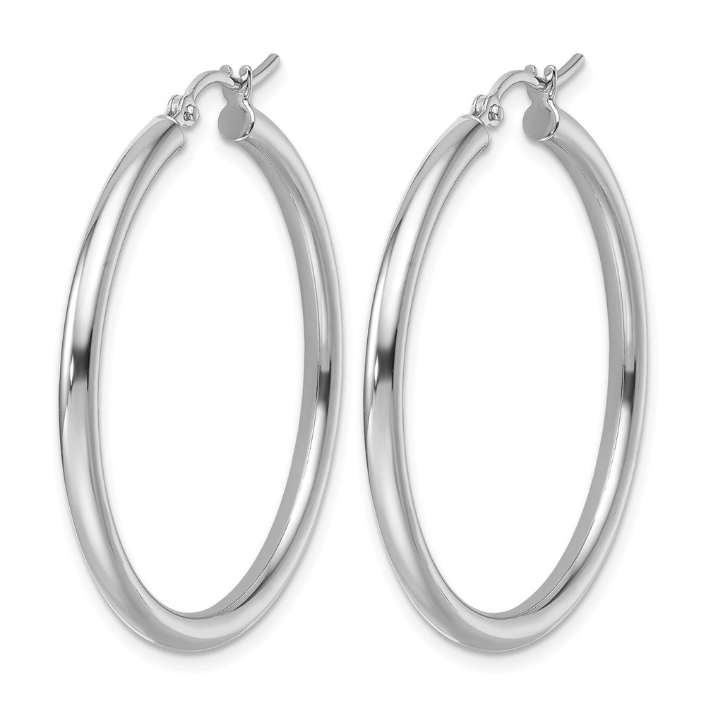 14K White Gold Polished 2.5mm Lightweight Tube Hoop Earrings