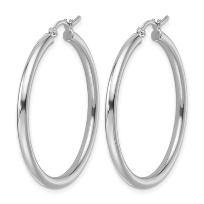 14K White Gold Polished 2.5mm Lightweight Tube Hoop Earrings