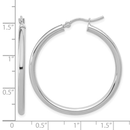 14K White Gold Polished 2.5mm Lightweight Tube Hoop Earrings