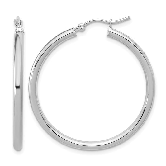 14K White Gold Polished 2.5mm Lightweight Tube Hoop Earrings