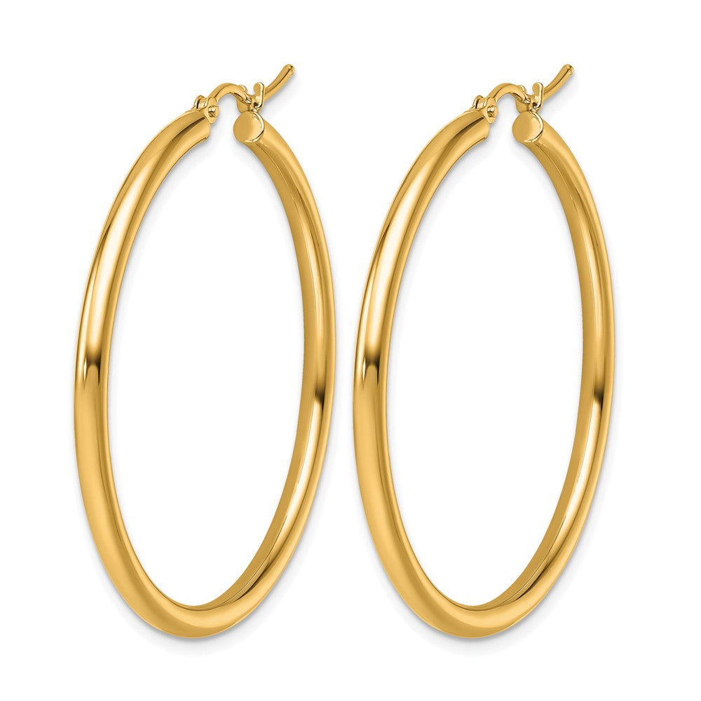 14K Yellow Gold Polished 2.5mm Lightweight Tube Hoop Earrings