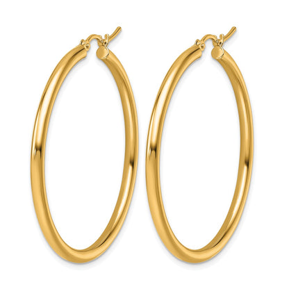 14K Yellow Gold Polished 2.5mm Lightweight Tube Hoop Earrings