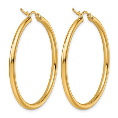 14K Yellow Gold Polished 2.5mm Lightweight Tube Hoop Earrings