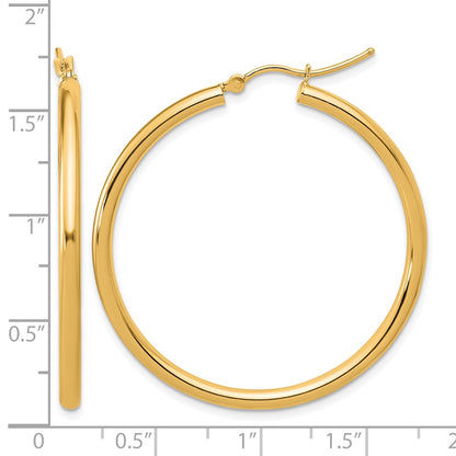 14K Yellow Gold Polished 2.5mm Lightweight Tube Hoop Earrings