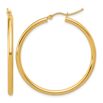 14K Yellow Gold Polished 2.5mm Lightweight Tube Hoop Earrings