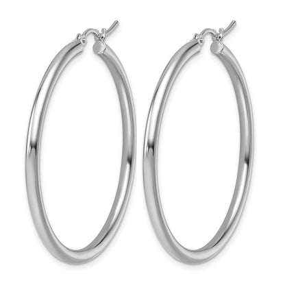 14K White Gold Polished 2.5mm Lightweight Tube Hoop Earrings