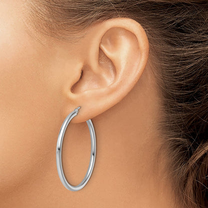 14K White Gold Polished 2.5mm Lightweight Tube Hoop Earrings