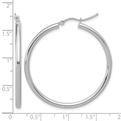 14K White Gold Polished 2.5mm Lightweight Tube Hoop Earrings