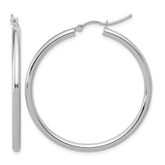 14K White Gold Polished 2.5mm Lightweight Tube Hoop Earrings