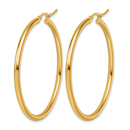 14K Yellow Gold Polished 2.5mm Lightweight Tube Hoop Earrings