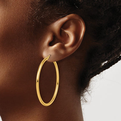 14K Yellow Gold Polished 2.5mm Lightweight Tube Hoop Earrings