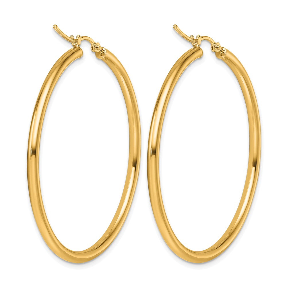 14K Yellow Gold Polished 2.5mm Lightweight Tube Hoop Earrings