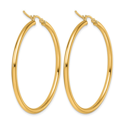 14K Yellow Gold Polished 2.5mm Lightweight Tube Hoop Earrings