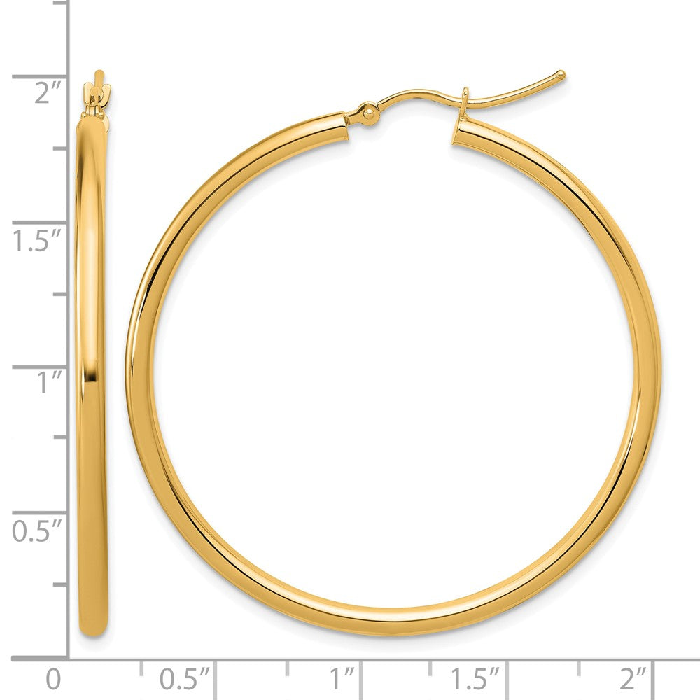 14K Yellow Gold Polished 2.5mm Lightweight Tube Hoop Earrings