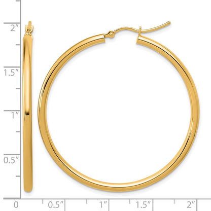 14K Yellow Gold Polished 2.5mm Lightweight Tube Hoop Earrings