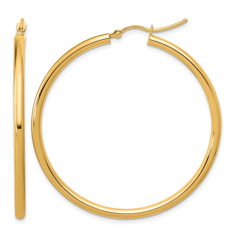 14K Yellow Gold Polished 2.5mm Lightweight Tube Hoop Earrings