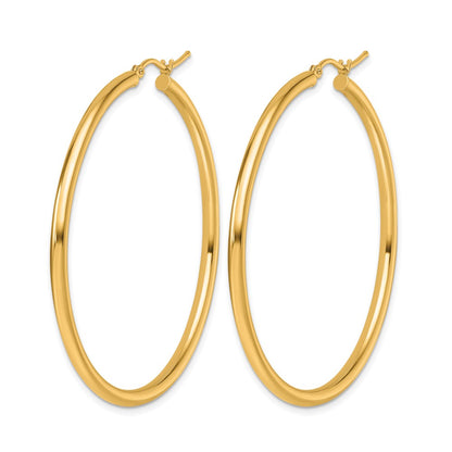 14K Yellow Gold Polished 2.5mm Lightweight Tube Hoop Earrings