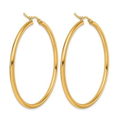 14K Yellow Gold Polished 2.5mm Lightweight Tube Hoop Earrings