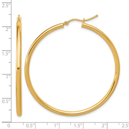 14K Yellow Gold Polished 2.5mm Lightweight Tube Hoop Earrings