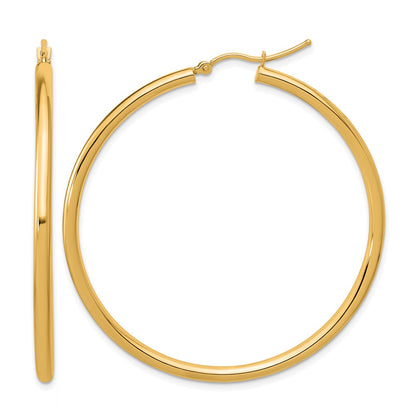 14K Yellow Gold Polished 2.5mm Lightweight Tube Hoop Earrings