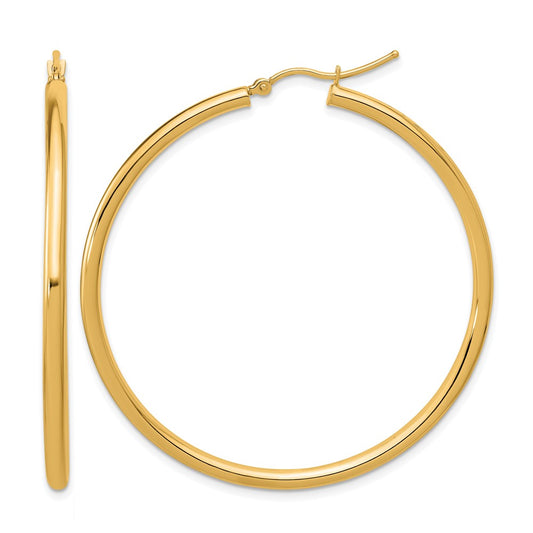 14K Yellow Gold Polished 2.5mm Lightweight Tube Hoop Earrings