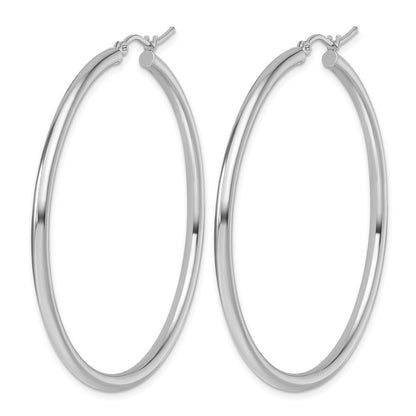14K White Gold Polished 2.5mm Lightweight Tube Hoop Earrings