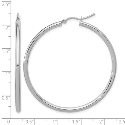 14K White Gold Polished 2.5mm Lightweight Tube Hoop Earrings