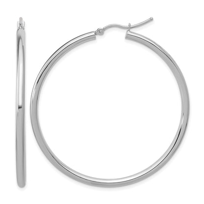 14K White Gold Polished 2.5mm Lightweight Tube Hoop Earrings