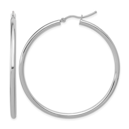 14K White Gold Polished 2.5mm Lightweight Tube Hoop Earrings