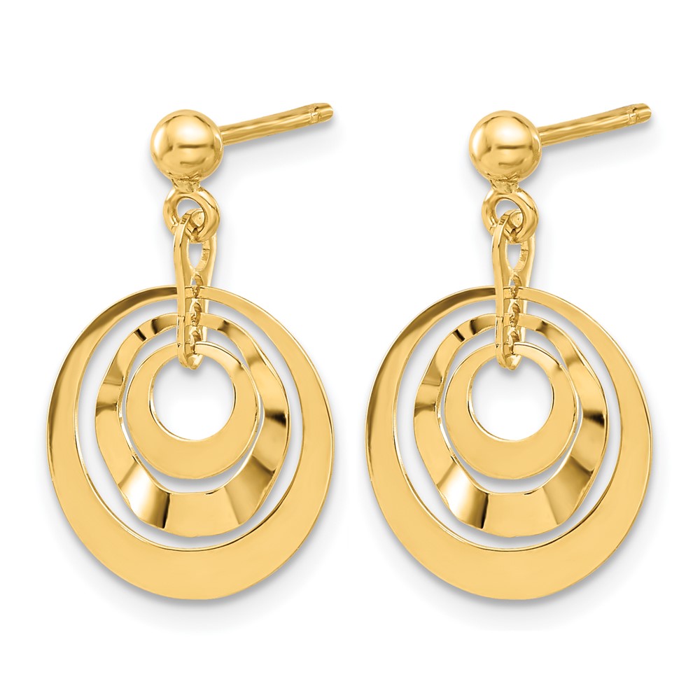 14K Yellow Gold Polished Circles Post Dangle Earrings