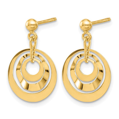 14K Yellow Gold Polished Circles Post Dangle Earrings