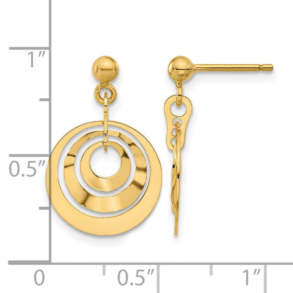 14K Yellow Gold Polished Circles Post Dangle Earrings