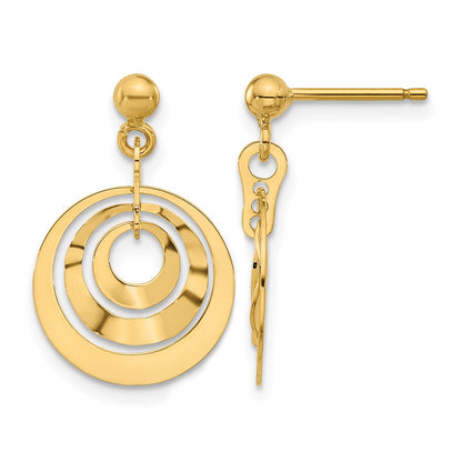 14K Yellow Gold Polished Circles Post Dangle Earrings