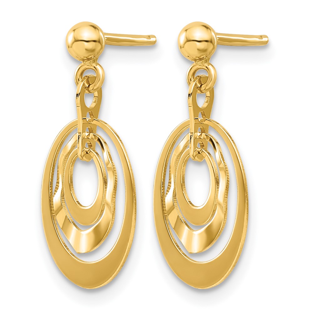 14K Yellow Gold Polished Ovals Post Dangle Earrings