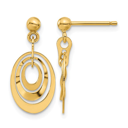 14K Yellow Gold Polished Ovals Post Dangle Earrings