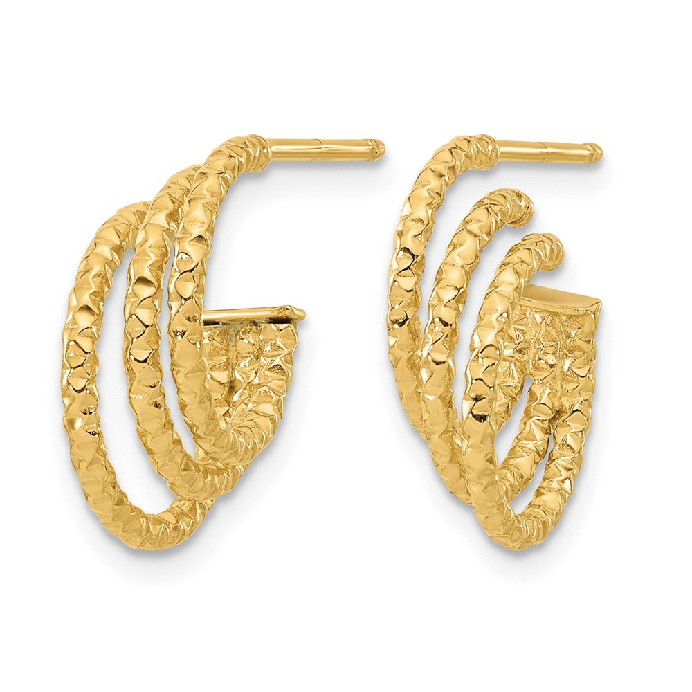 14K Yellow Gold Polished And Hammered Post Hoop Earrings