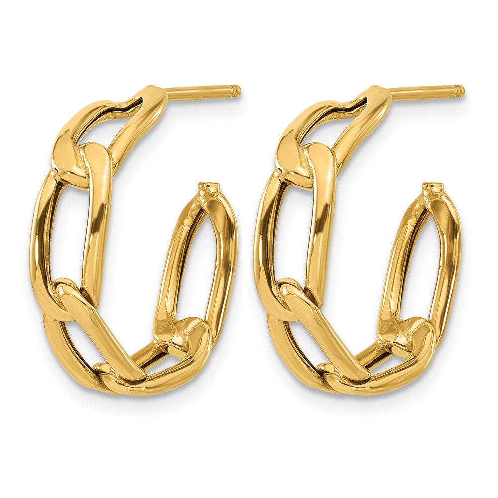 14K Yellow Gold Polished Link Post Hoop Earrings