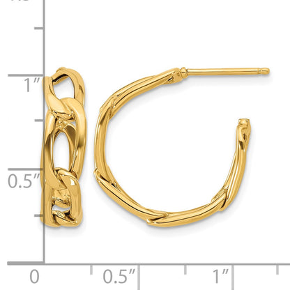 14K Yellow Gold Polished Link Post Hoop Earrings
