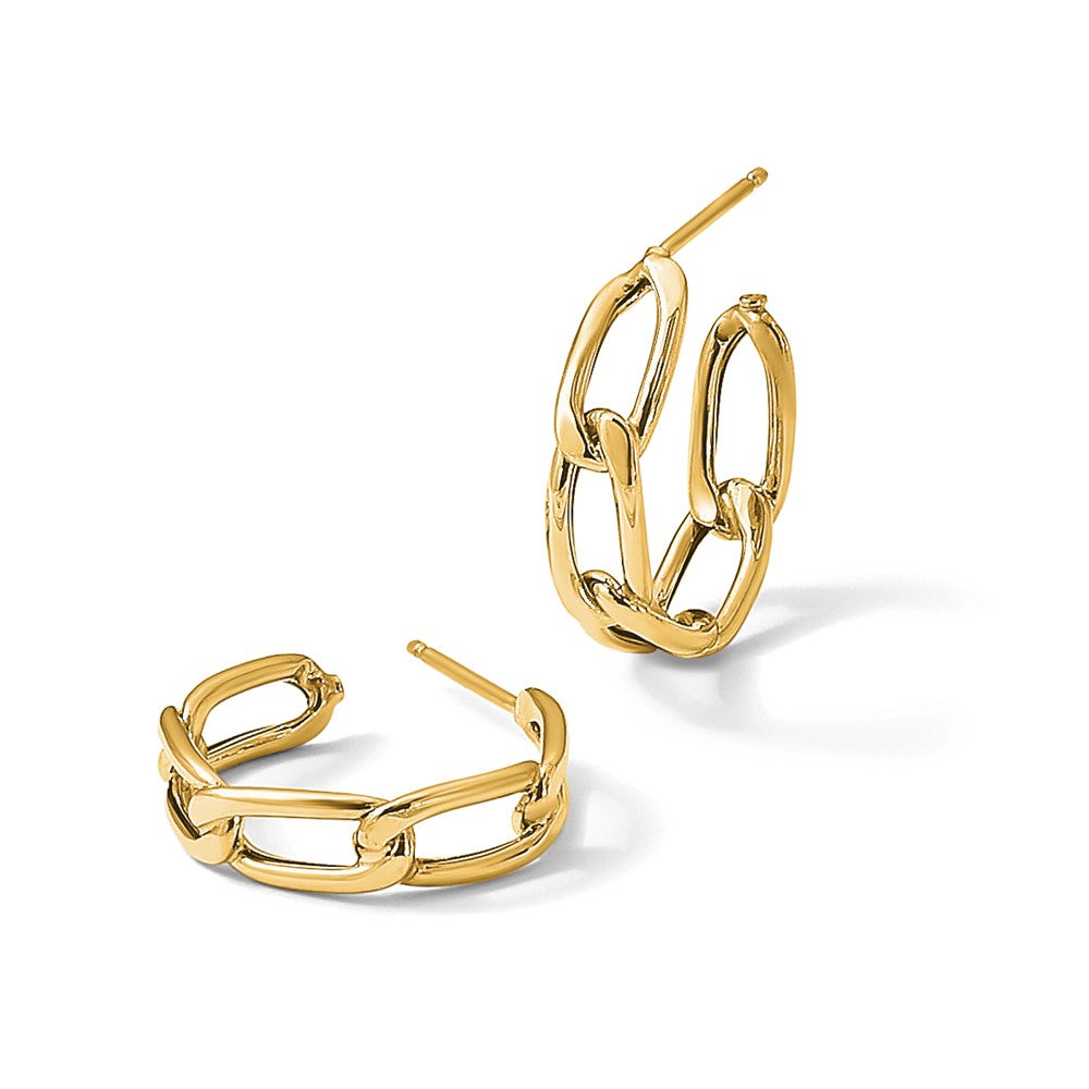 14K Yellow Gold Polished Link Post Hoop Earrings
