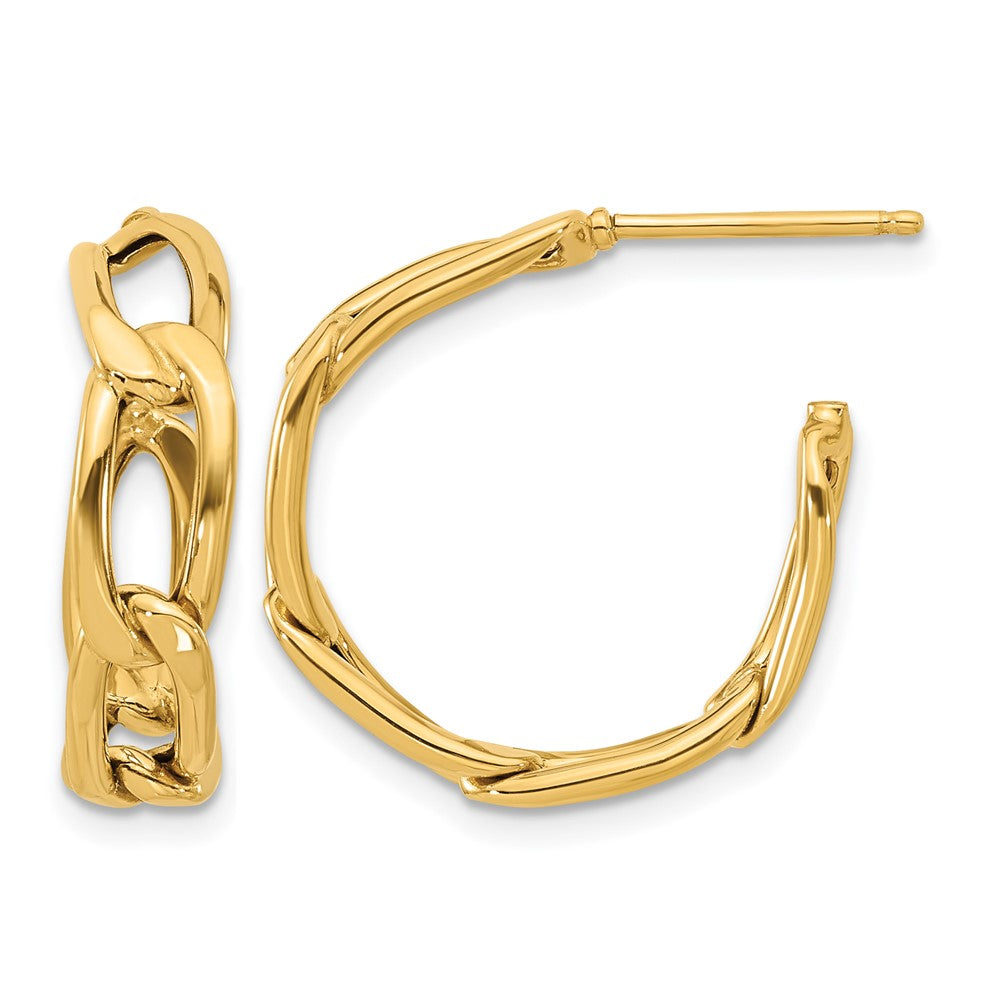 14K Yellow Gold Polished Link Post Hoop Earrings