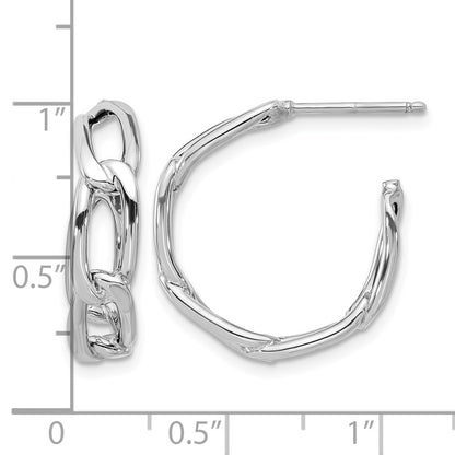 14K Yellow & Rhodium Wht Rh Plating Polished Link Post Hoop Earrings