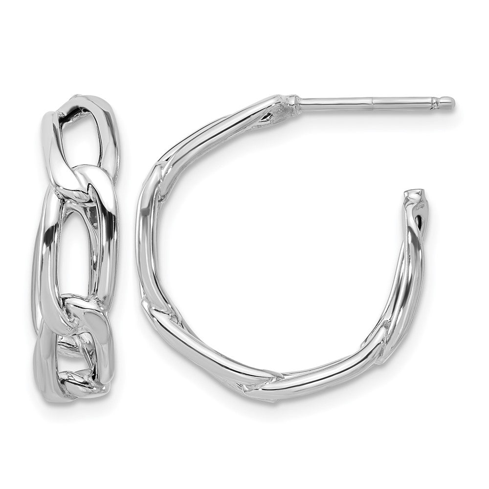 14K Yellow & Rhodium Wht Rh Plating Polished Link Post Hoop Earrings