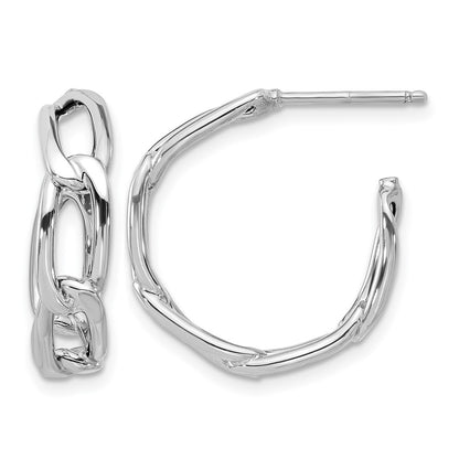 14K Yellow & Rhodium Wht Rh Plating Polished Link Post Hoop Earrings