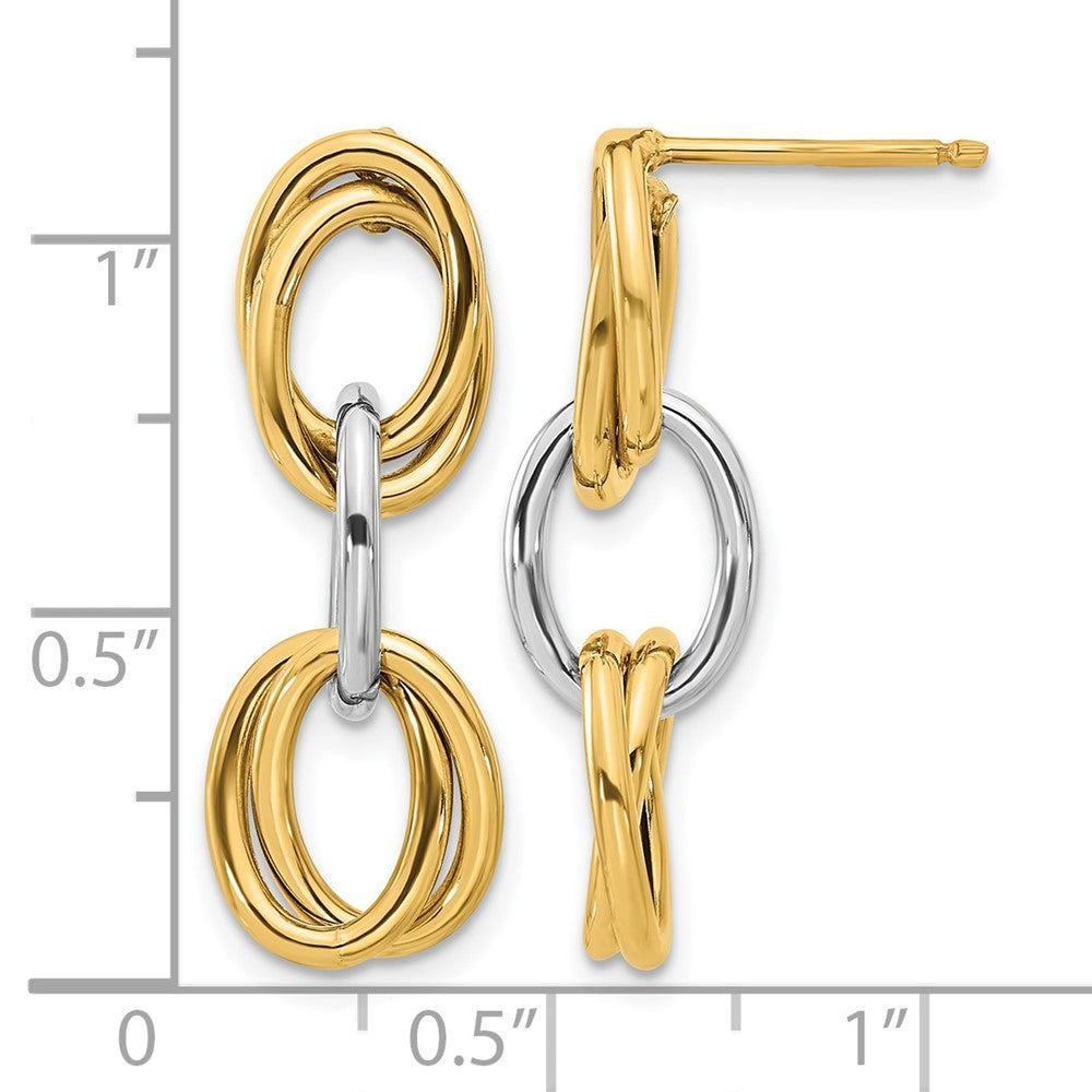 14K Yellow & Rhodium With Polished Ovals Dangle Earrings
