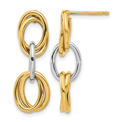 14K Yellow & Rhodium With Polished Ovals Dangle Earrings